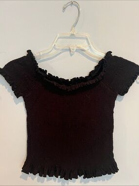 chic Black Smocked Ruffle Off-Shoulder Top